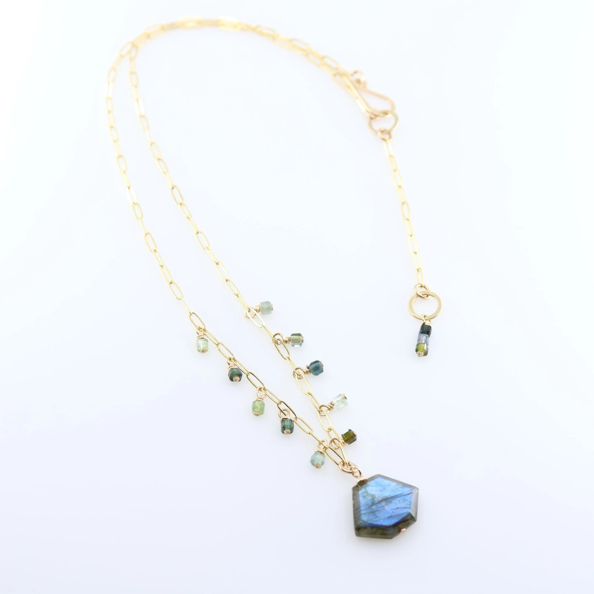 Faceted Labradorite Slab and Green Tourmaline Necklace J.Mills Studio