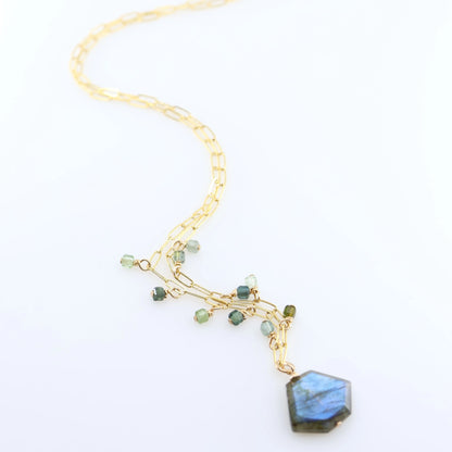 Faceted Labradorite Slab and Green Tourmaline Necklace J.Mills Studio