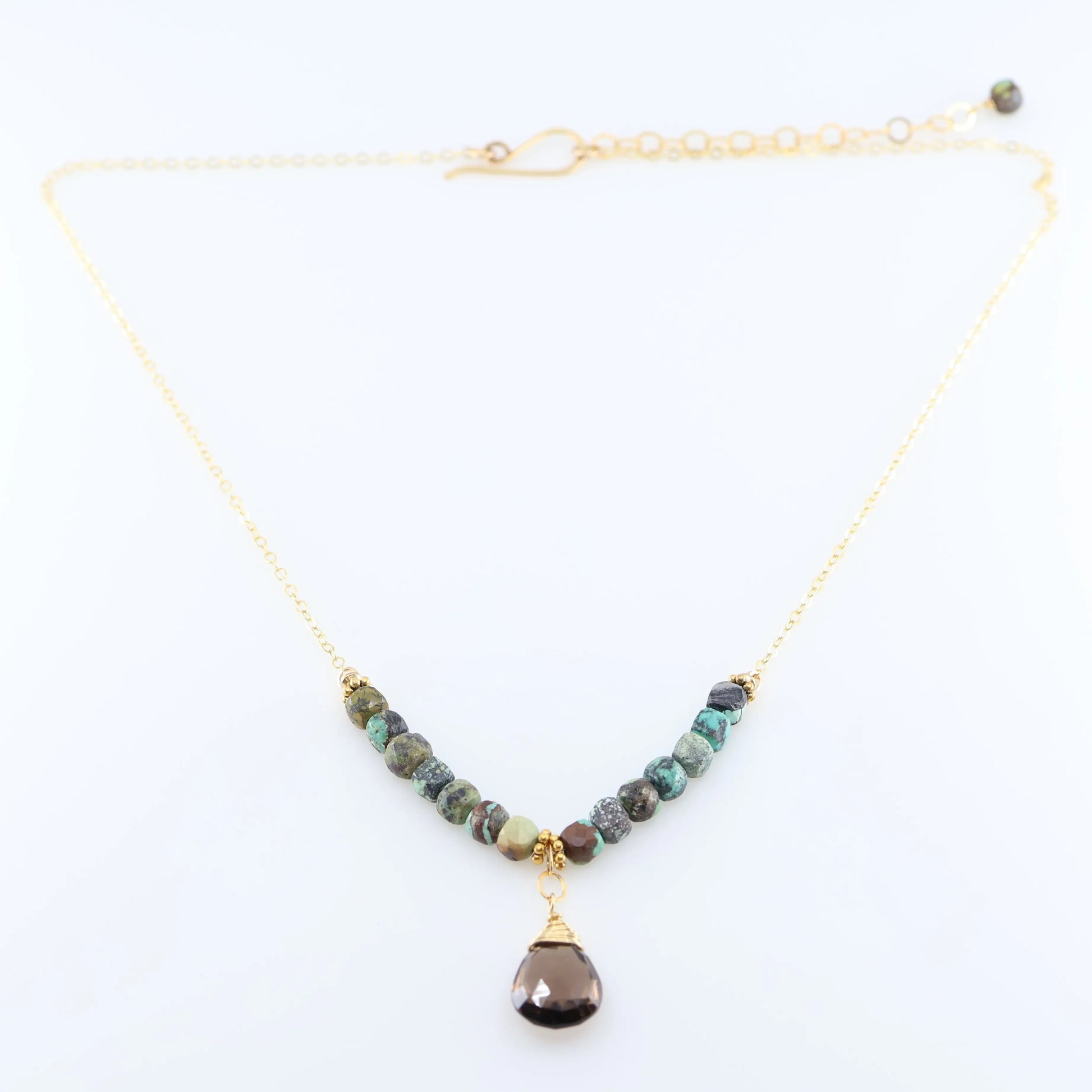 Green Turquoise and Smoky Quartz Teardrop Necklace J.Mills Studio