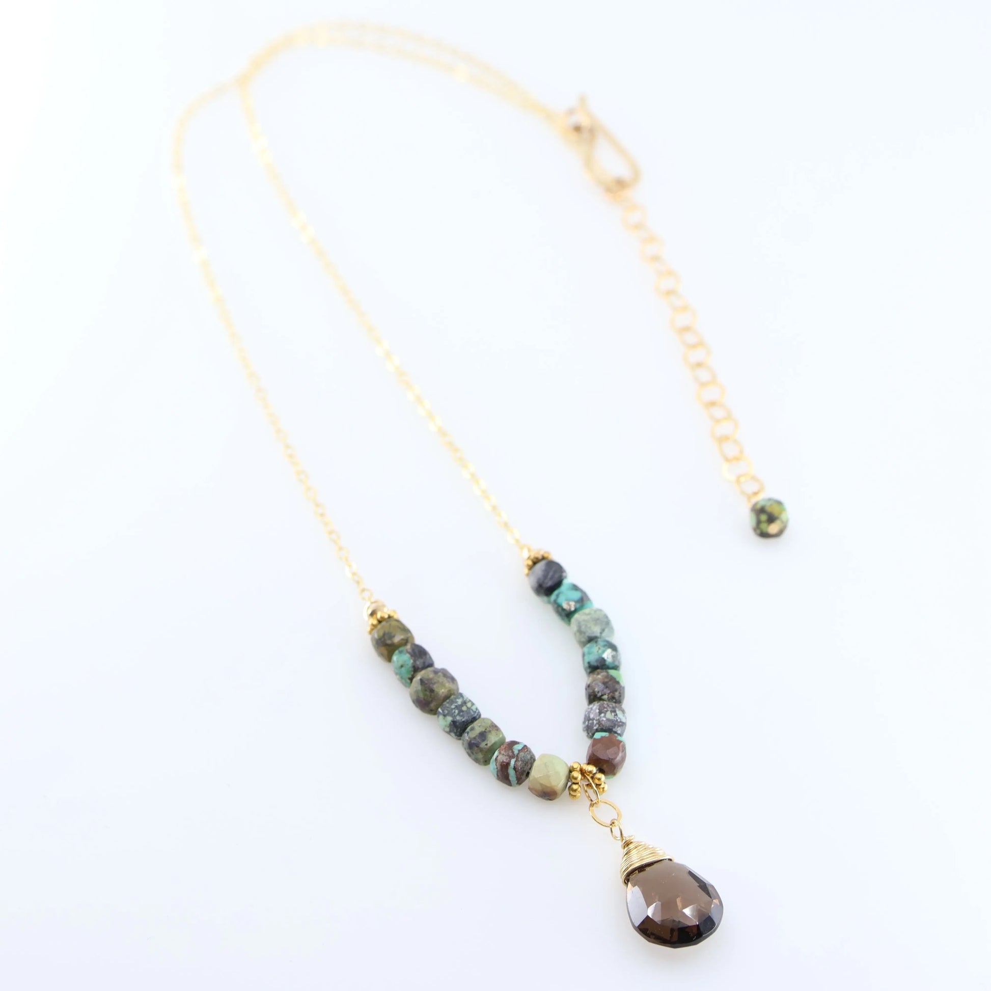 Green Turquoise and Smoky Quartz Teardrop Necklace J.Mills Studio
