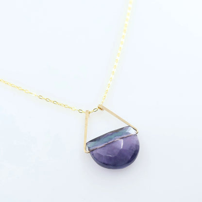 Forged Triangle Bail Necklace with Half-Moon Cut Gemstone, 5 Stone Options J. Mills Studio