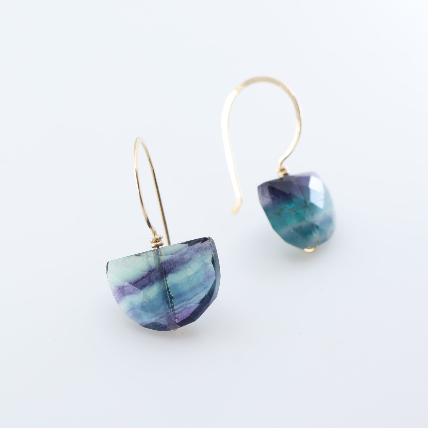 Hand Forged Ear-wire with Rainbow Fluorite Gemstone