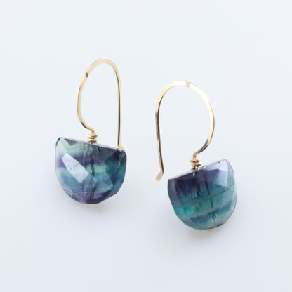 Hand Forged Ear-wire with Rainbow Fluorite Gemstone