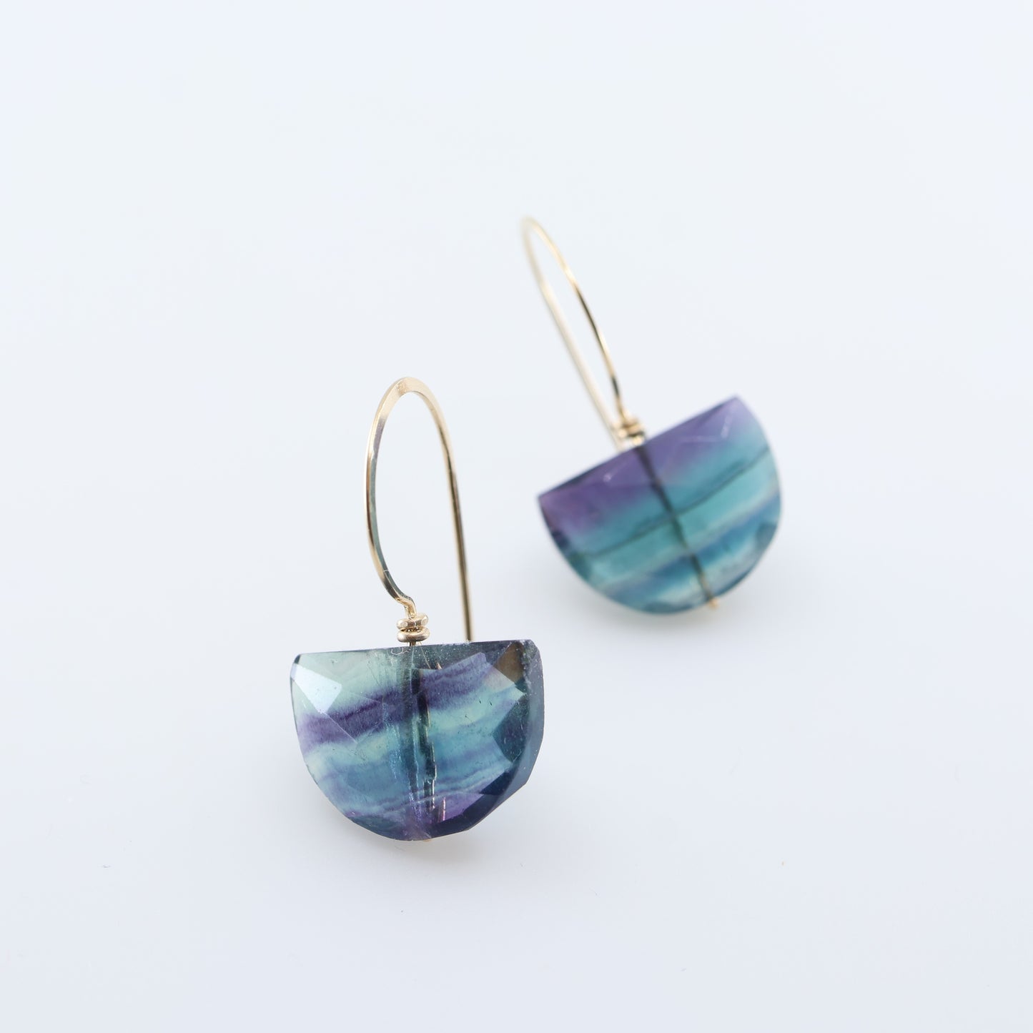 Hand Forged Ear-wire with Rainbow Fluorite Gemstone