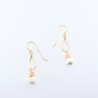 Tiny Forged Teardrop Earrings with White Turquoise and Moonstone