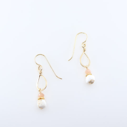 Tiny Forged Teardrop Earrings with White Turquoise and Moonstone