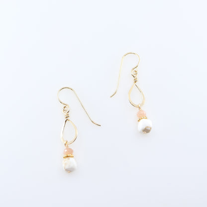 Tiny Forged Teardrop Earrings with White Turquoise and Moonstone