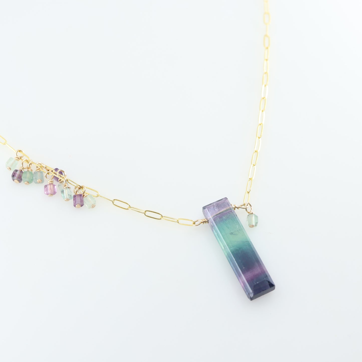 Rainbow Fluorite Rectangle and Asymmetrical Gemstone Cluster Necklace