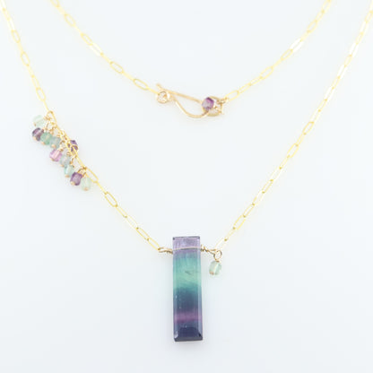 Rainbow Fluorite Rectangle and Asymmetrical Gemstone Cluster Necklace