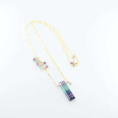 Rainbow Fluorite Rectangle and Asymmetrical Gemstone Cluster Necklace