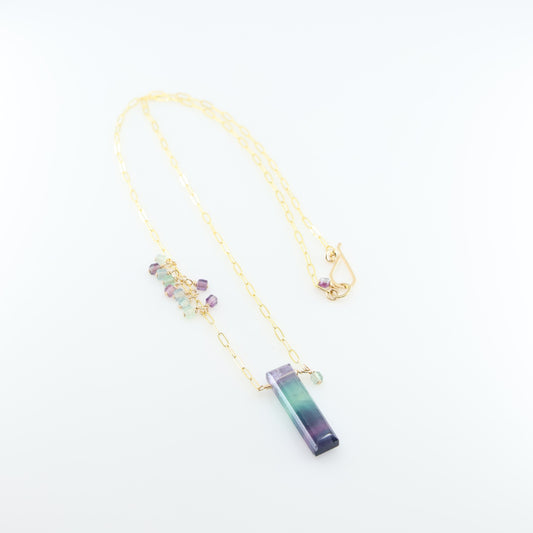 Rainbow Fluorite Rectangle and Asymmetrical Gemstone Cluster Necklace