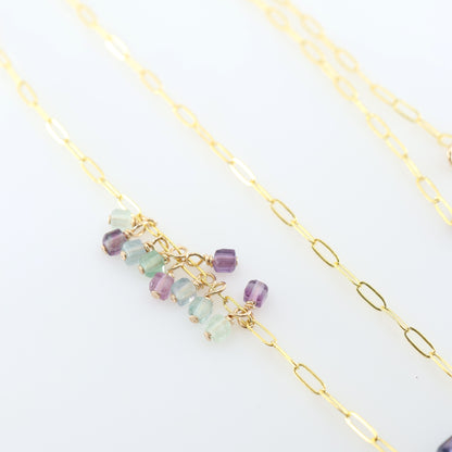 Rainbow Fluorite Rectangle and Asymmetrical Gemstone Cluster Necklace