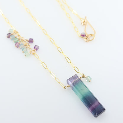 Rainbow Fluorite Rectangle and Asymmetrical Gemstone Cluster Necklace