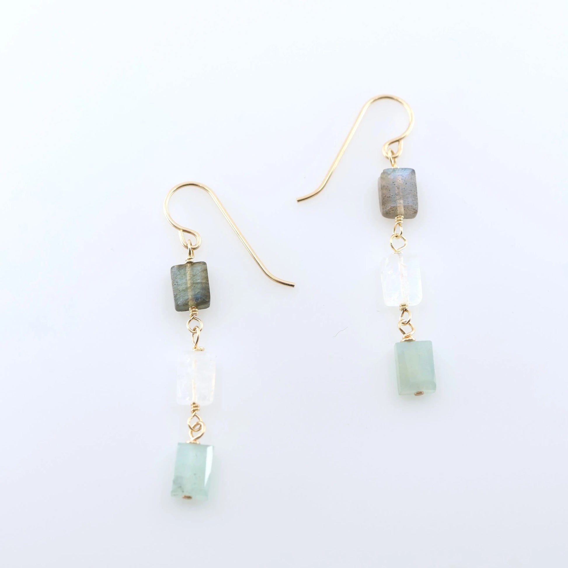 Mixed Rectangle Gemstone Triple Drop Earrings J.Mills Studio
