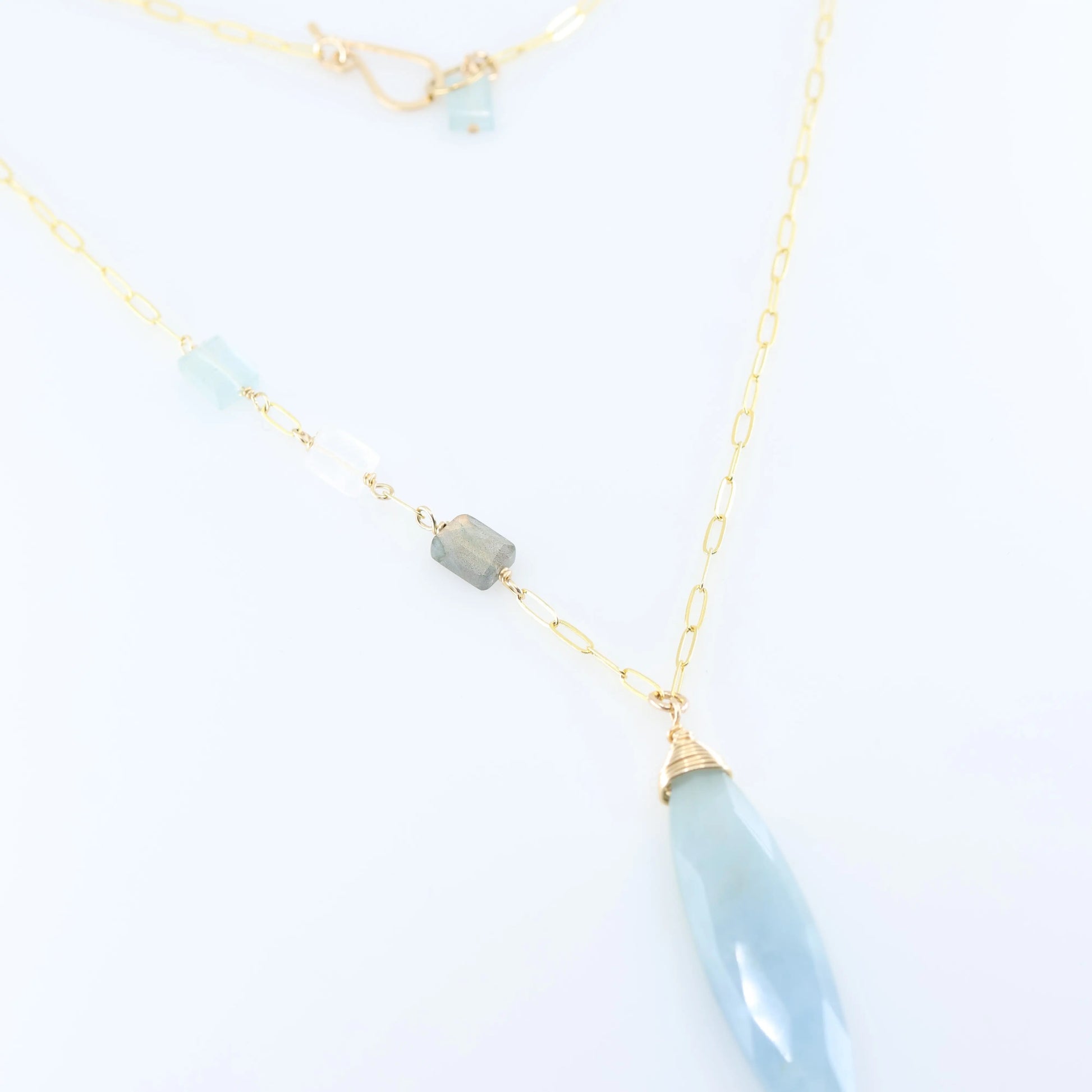Milky Aquamarine Marquis Cut Gemstone Necklace with Asymmetrical Gemstone Accent J.Mills Studio