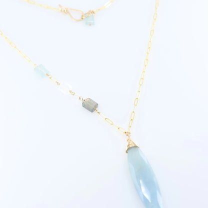 Milky Aquamarine Marquis Cut Gemstone Necklace with Asymmetrical Gemstone Accent J.Mills Studio
