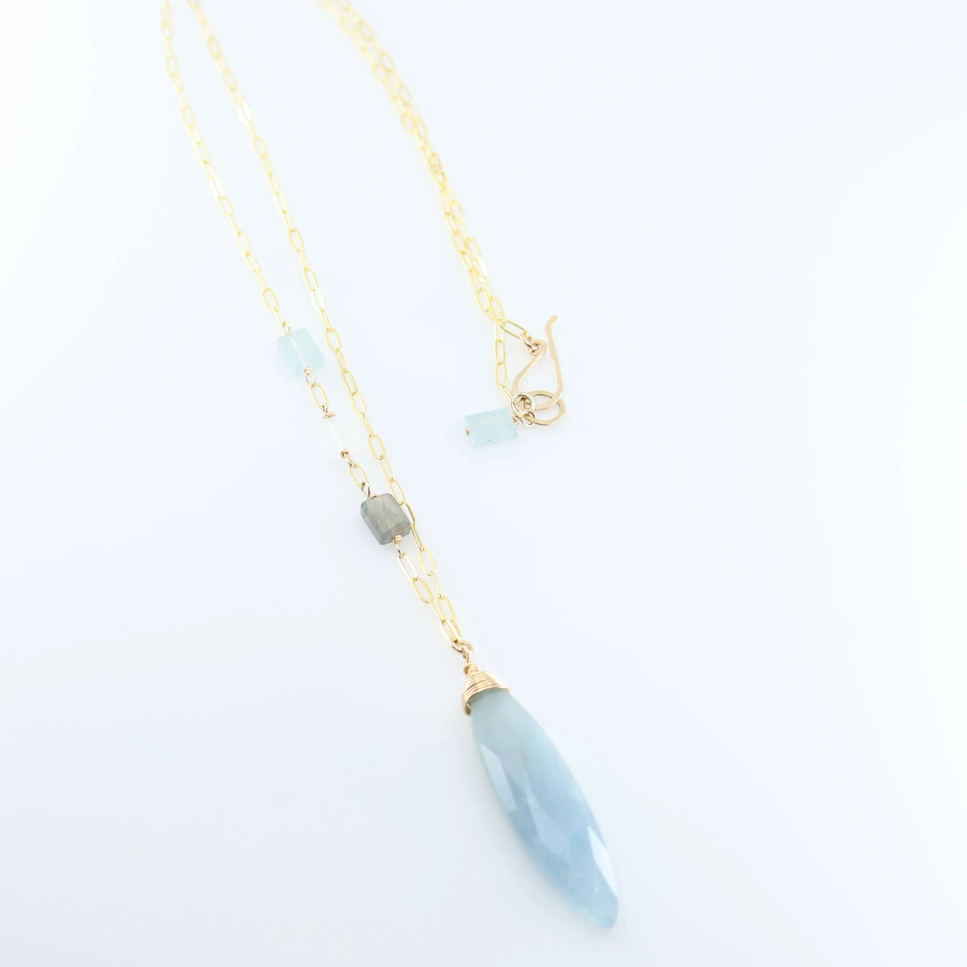 Milky Aquamarine Marquis Cut Gemstone Necklace with Asymmetrical Gemstone Accent J.Mills Studio