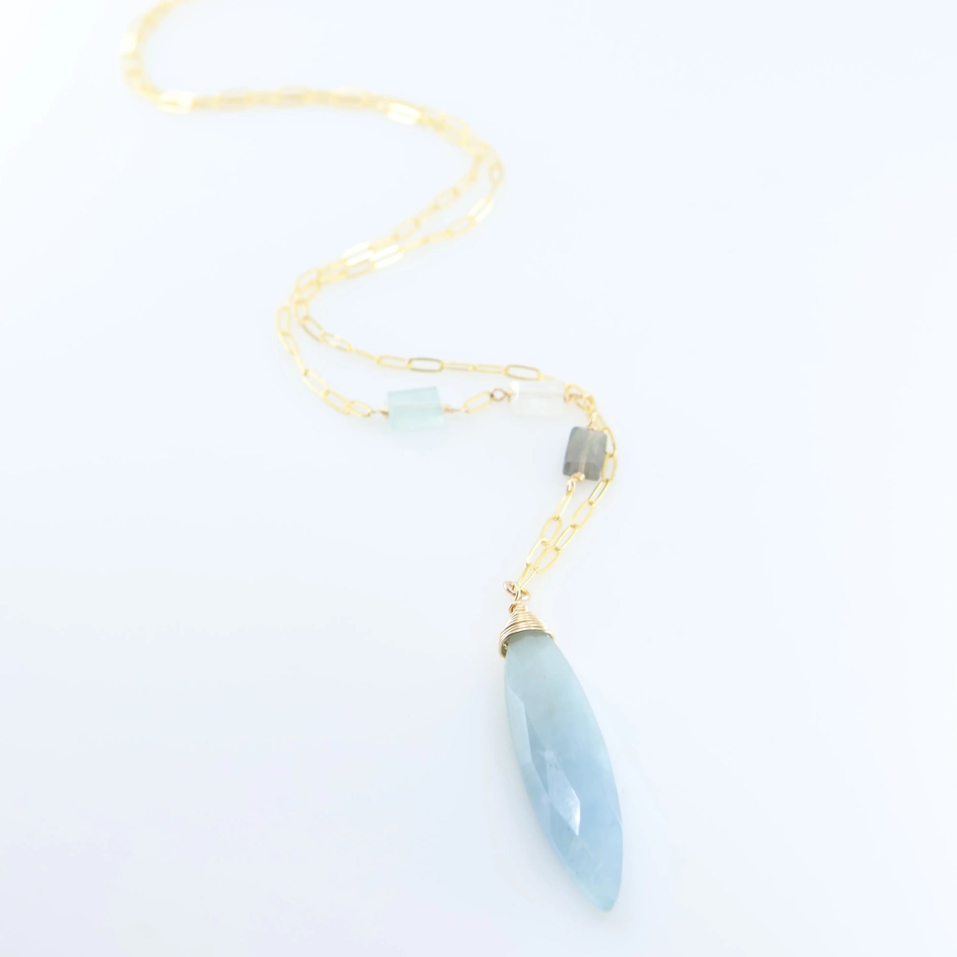 Milky Aquamarine Marquis Cut Gemstone Necklace with Asymmetrical Gemstone Accent J.Mills Studio