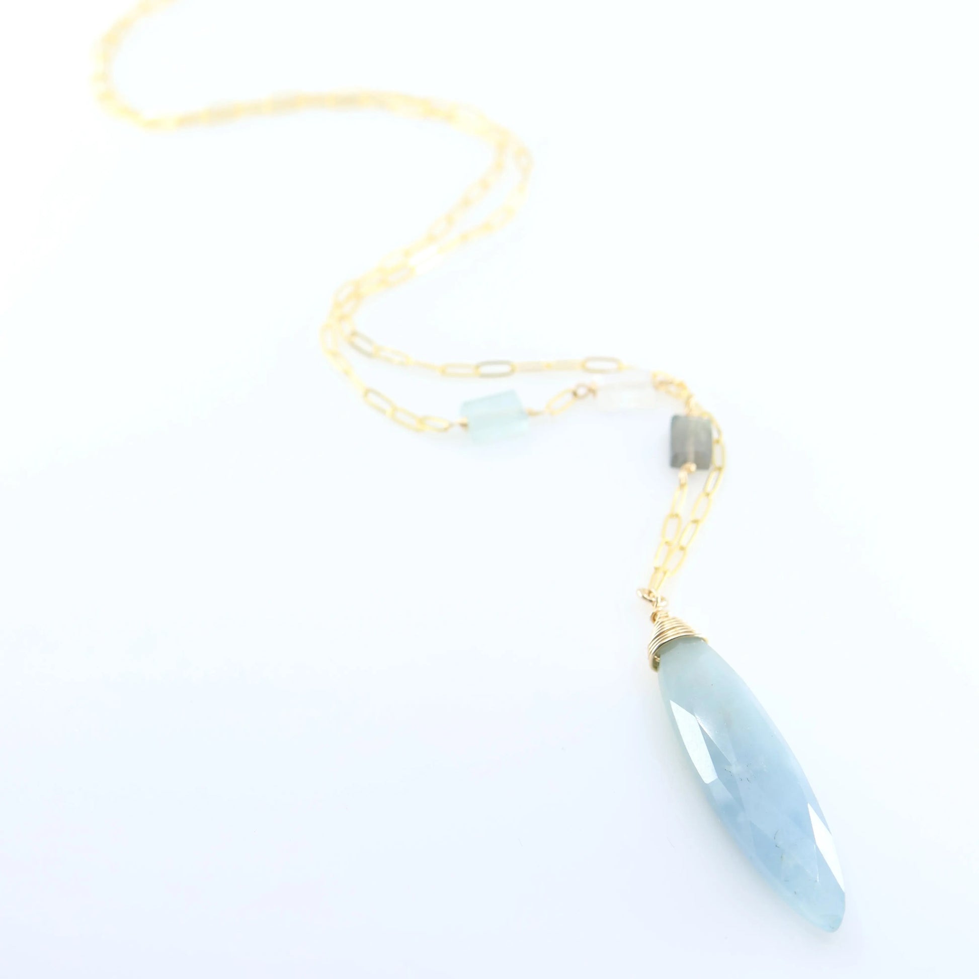 Milky Aquamarine Marquis Cut Gemstone Necklace with Asymmetrical Gemstone Accent J.Mills Studio