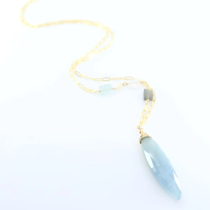 Milky Aquamarine Marquis Cut Gemstone Necklace with Asymmetrical Gemstone Accent J.Mills Studio