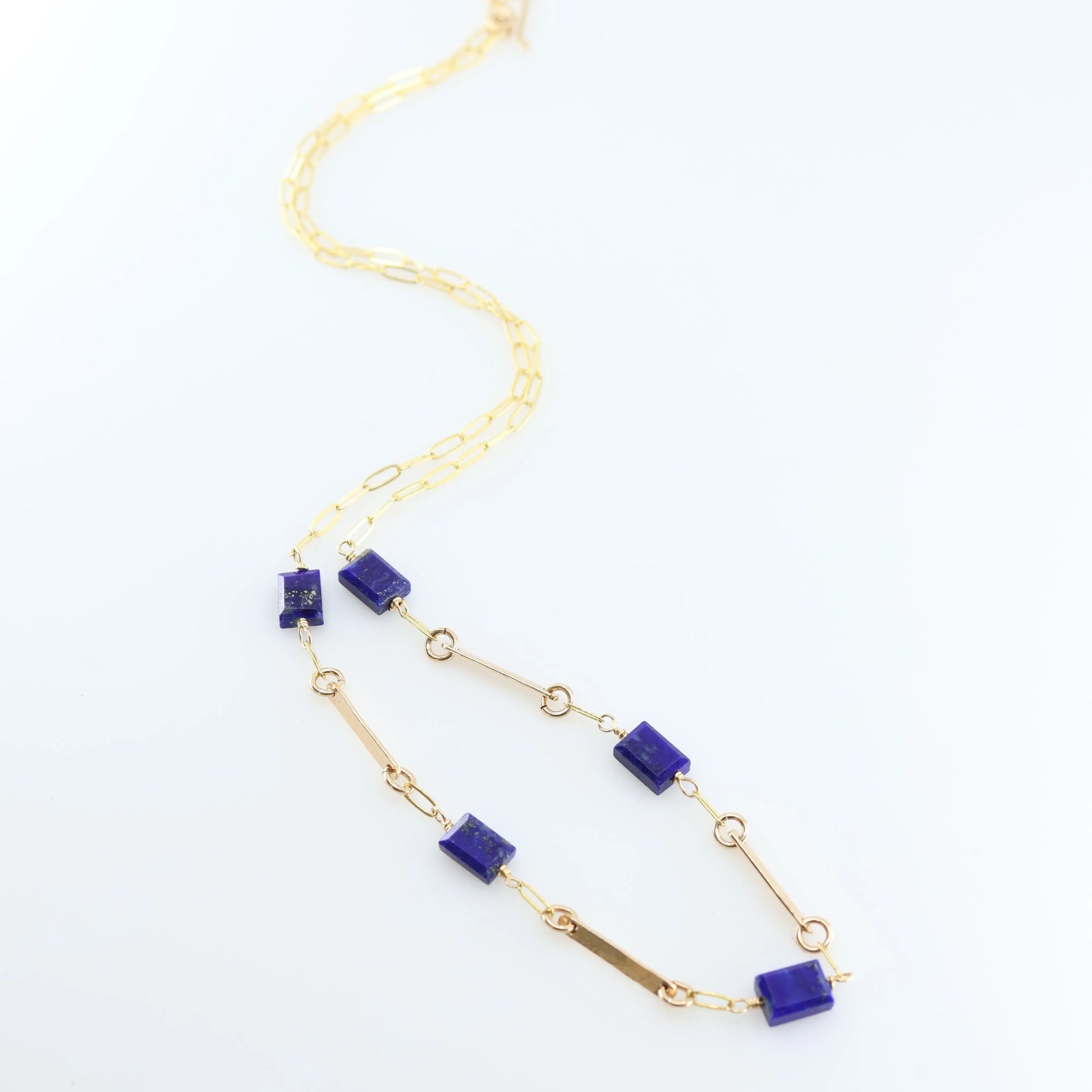 Forged Bar and Rectangle Lapis Lazuli Gemstone Necklace J.Mills Studio