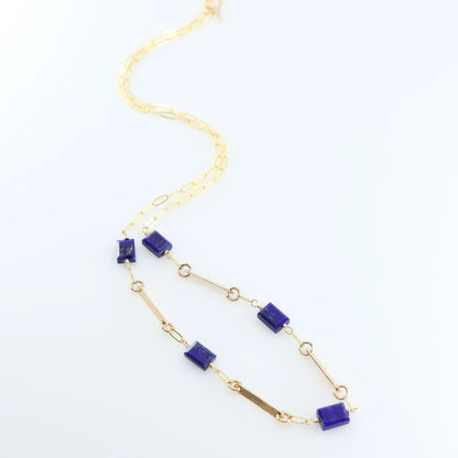 Forged Bar and Rectangle Lapis Lazuli Gemstone Necklace J.Mills Studio