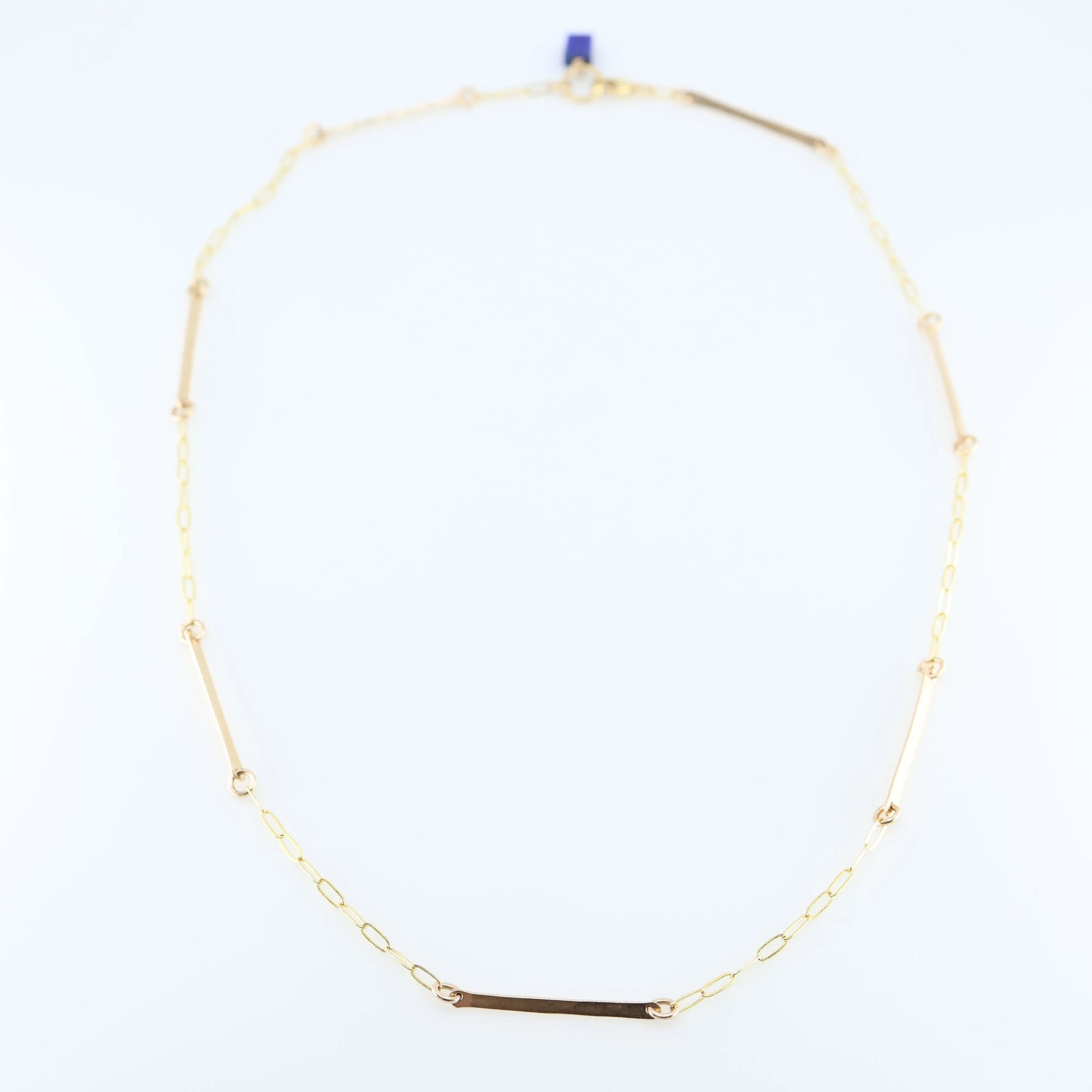 Forged Bar and Paperclip Chain Necklace with Lapis Lazuli Accent J.Mills Studio