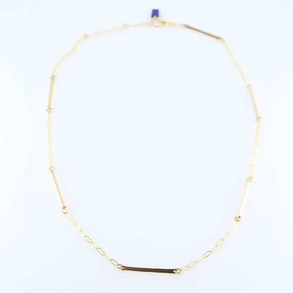 Forged Bar and Paperclip Chain Necklace with Lapis Lazuli Accent J.Mills Studio