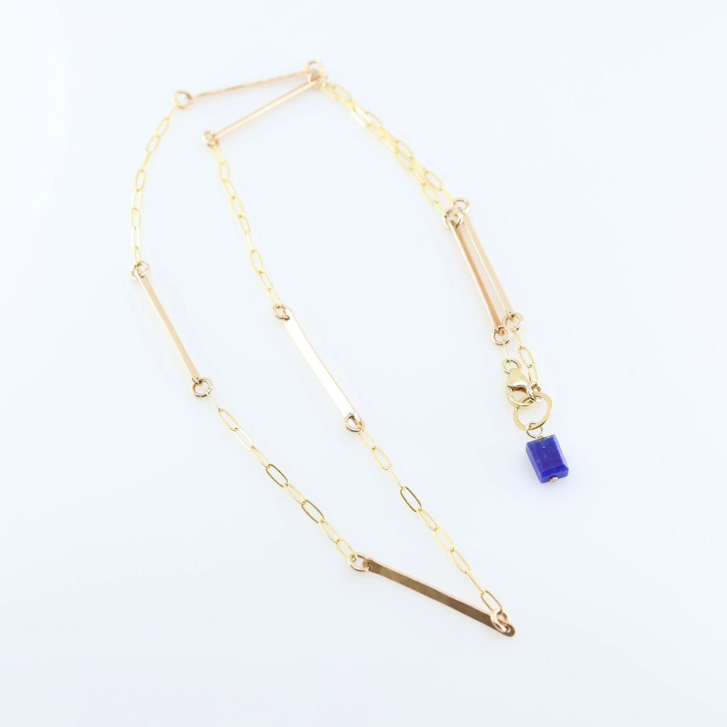 Forged Bar and Paperclip Chain Necklace with Lapis Lazuli Accent J.Mills Studio