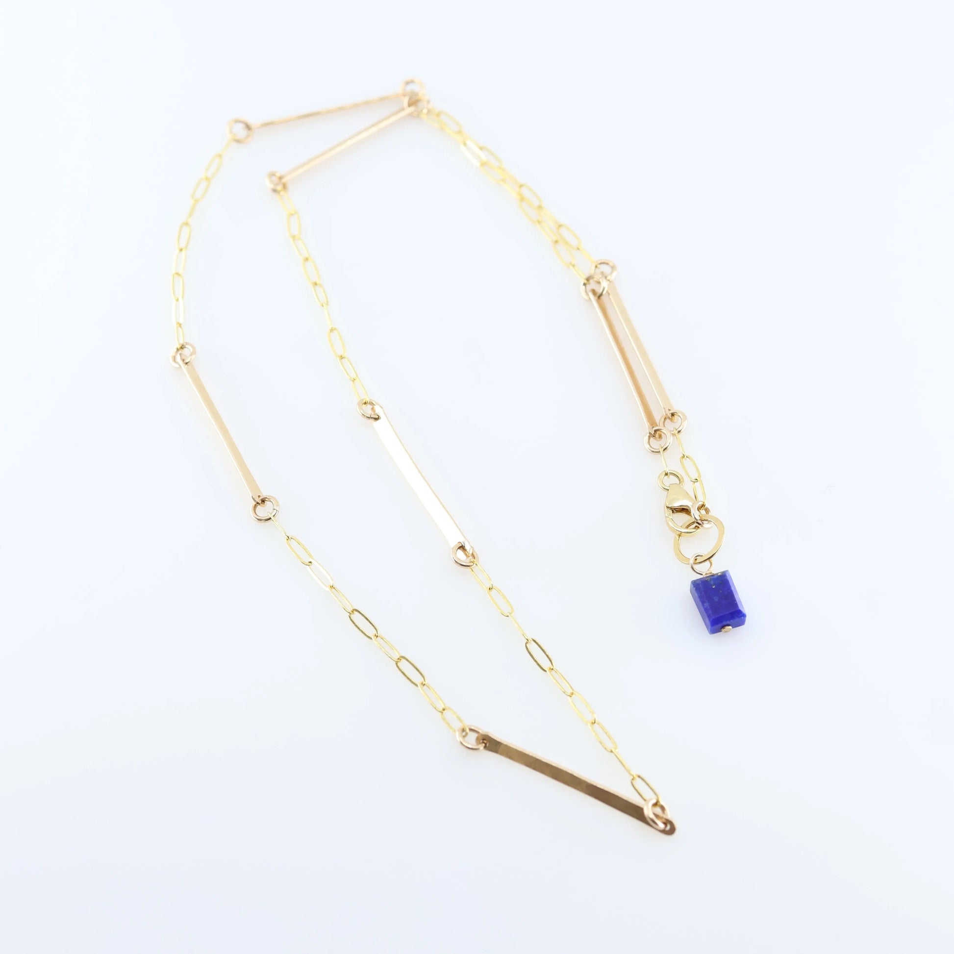 Forged Bar and Paperclip Chain Necklace with Lapis Lazuli Accent J.Mills Studio