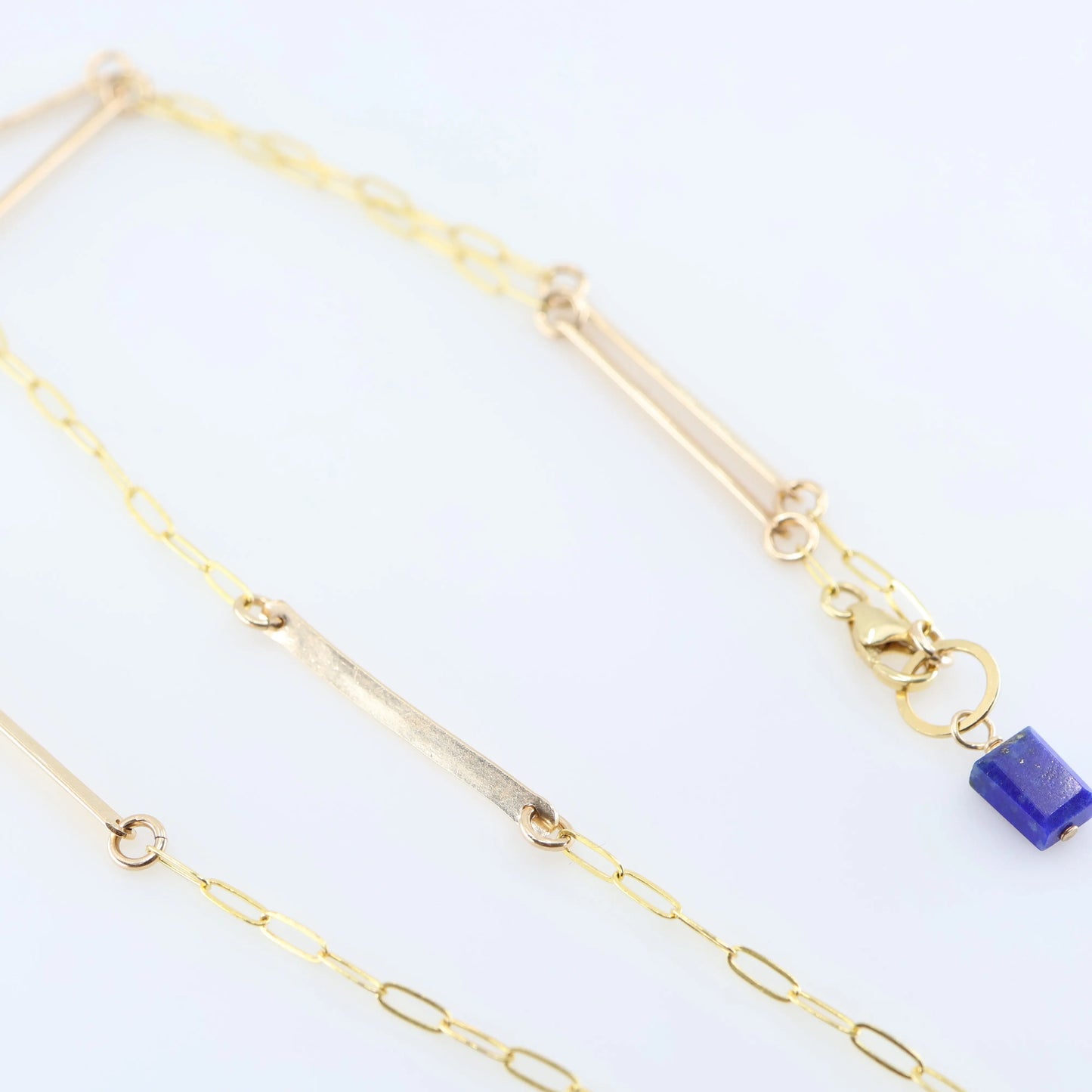Forged Bar and Paperclip Chain Necklace with Lapis Lazuli Accent J.Mills Studio