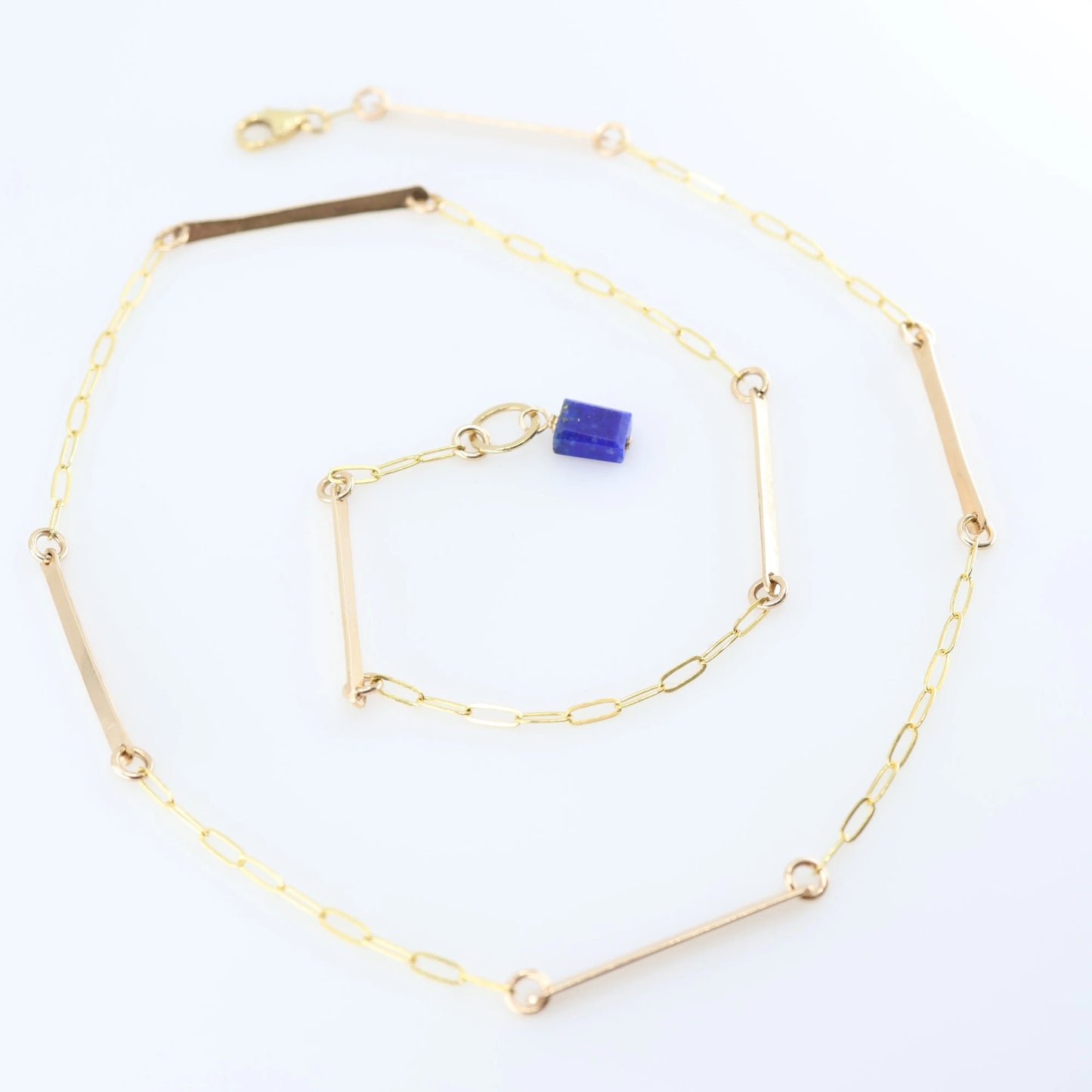 Forged Bar and Paperclip Chain Necklace with Lapis Lazuli Accent J.Mills Studio