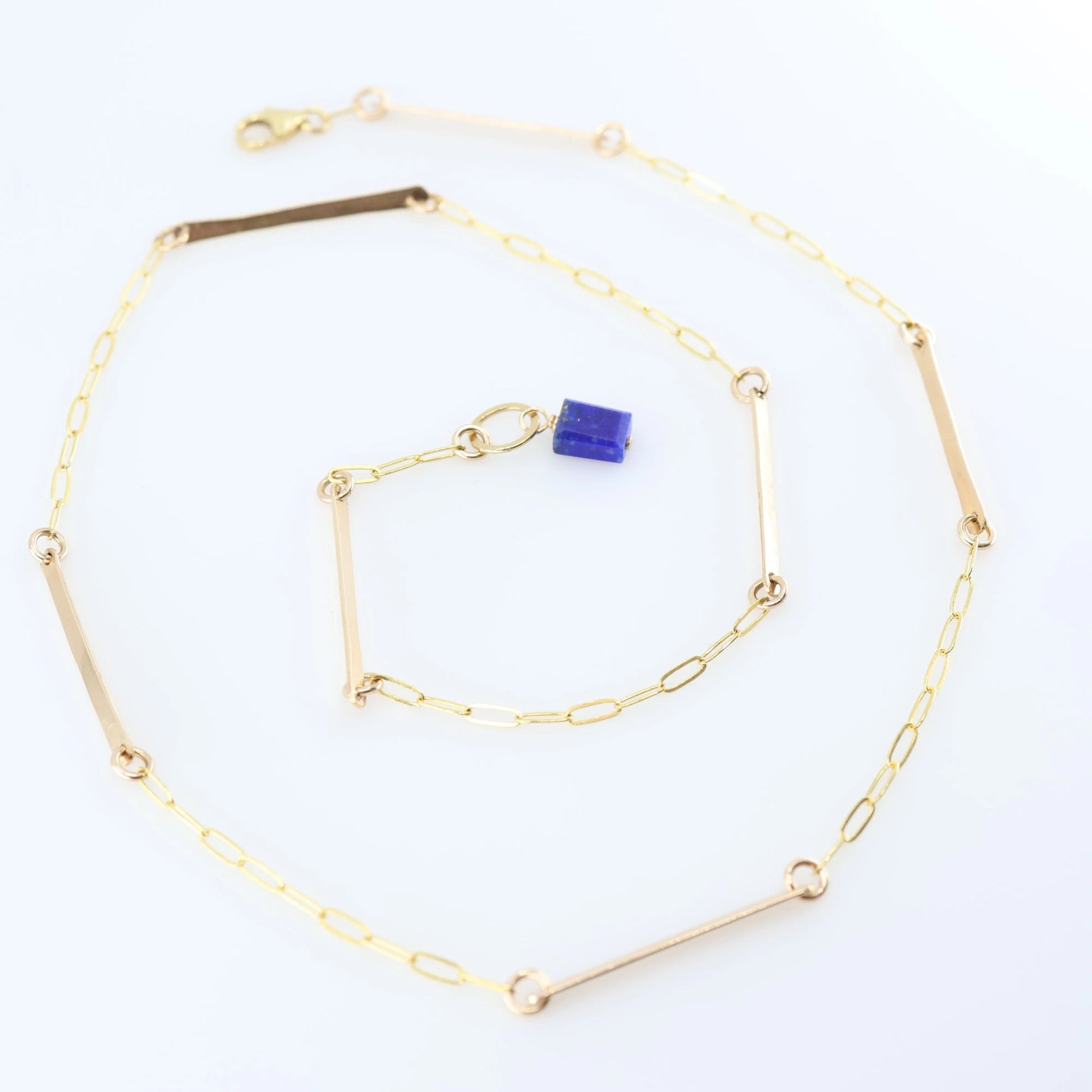 Forged Bar and Paperclip Chain Necklace with Lapis Lazuli Accent J.Mills Studio