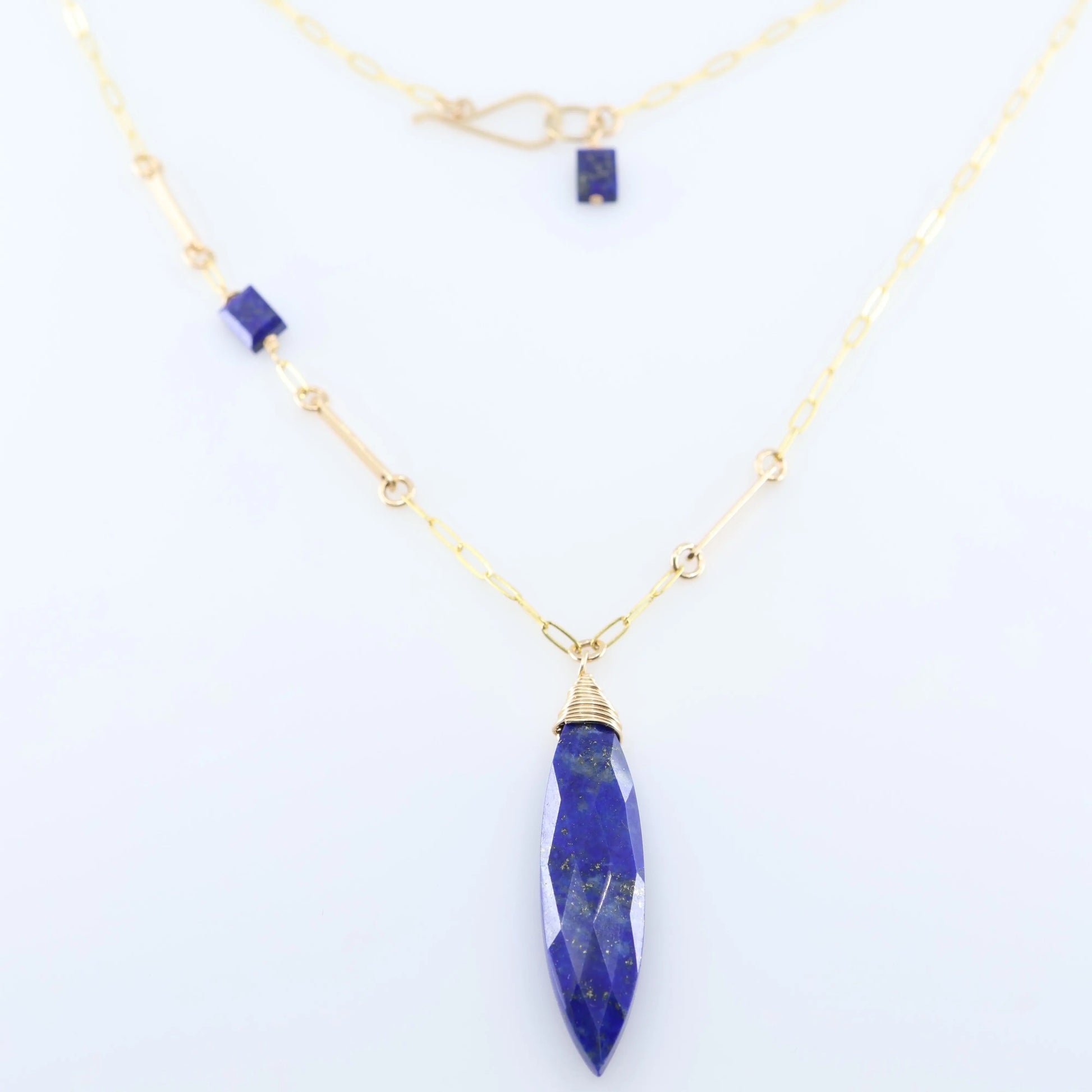 Lapis Lazuli Marquis Cut Gemstone Necklace with Asymmetrical Gemstone and Forged Accent J.Mills Studio