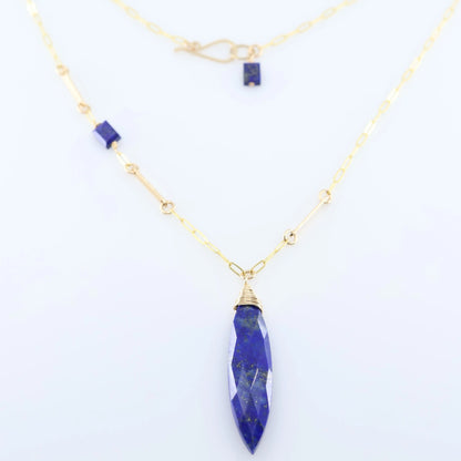 Lapis Lazuli Marquis Cut Gemstone Necklace with Asymmetrical Gemstone and Forged Accent J.Mills Studio