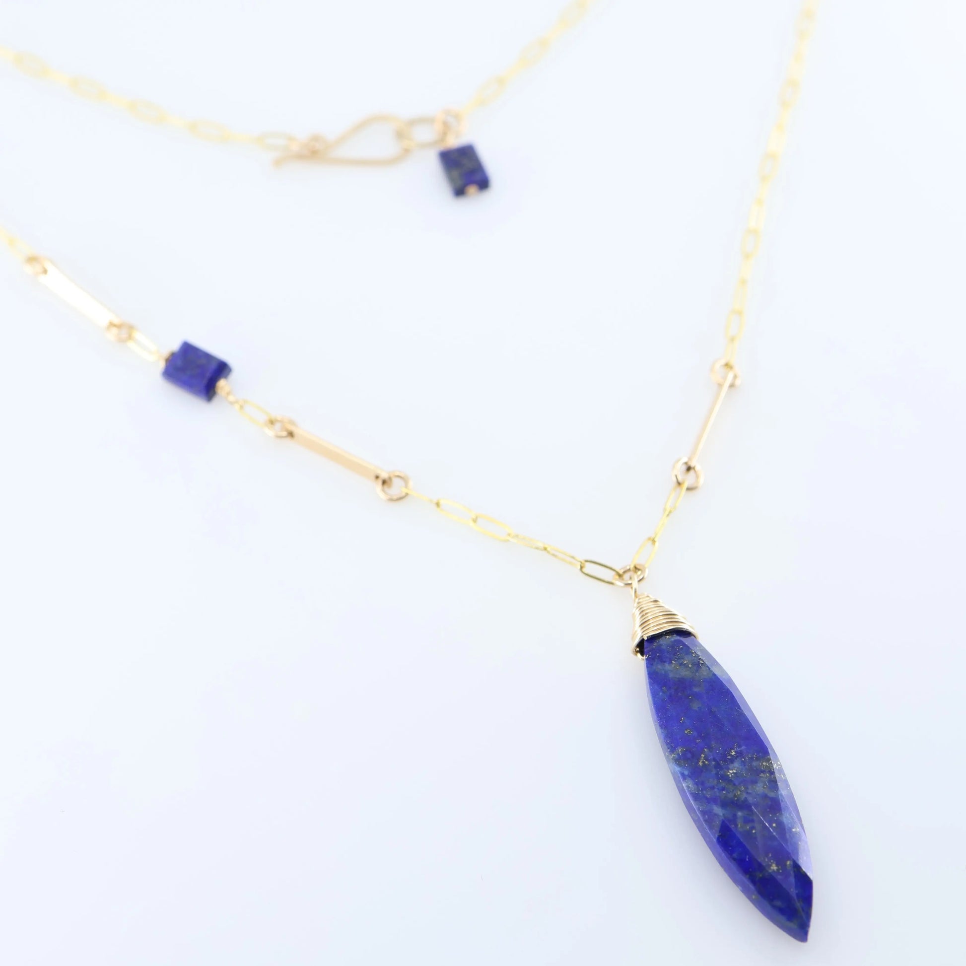 Lapis Lazuli Marquis Cut Gemstone Necklace with Asymmetrical Gemstone and Forged Accent J.Mills Studio