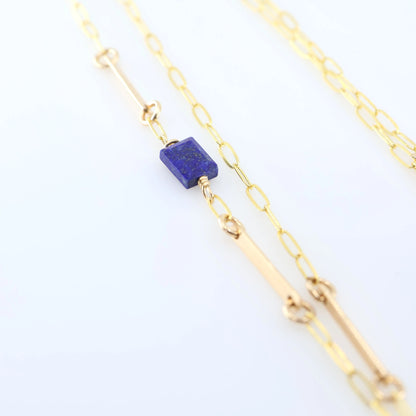 Lapis Lazuli Marquis Cut Gemstone Necklace with Asymmetrical Gemstone and Forged Accent J.Mills Studio