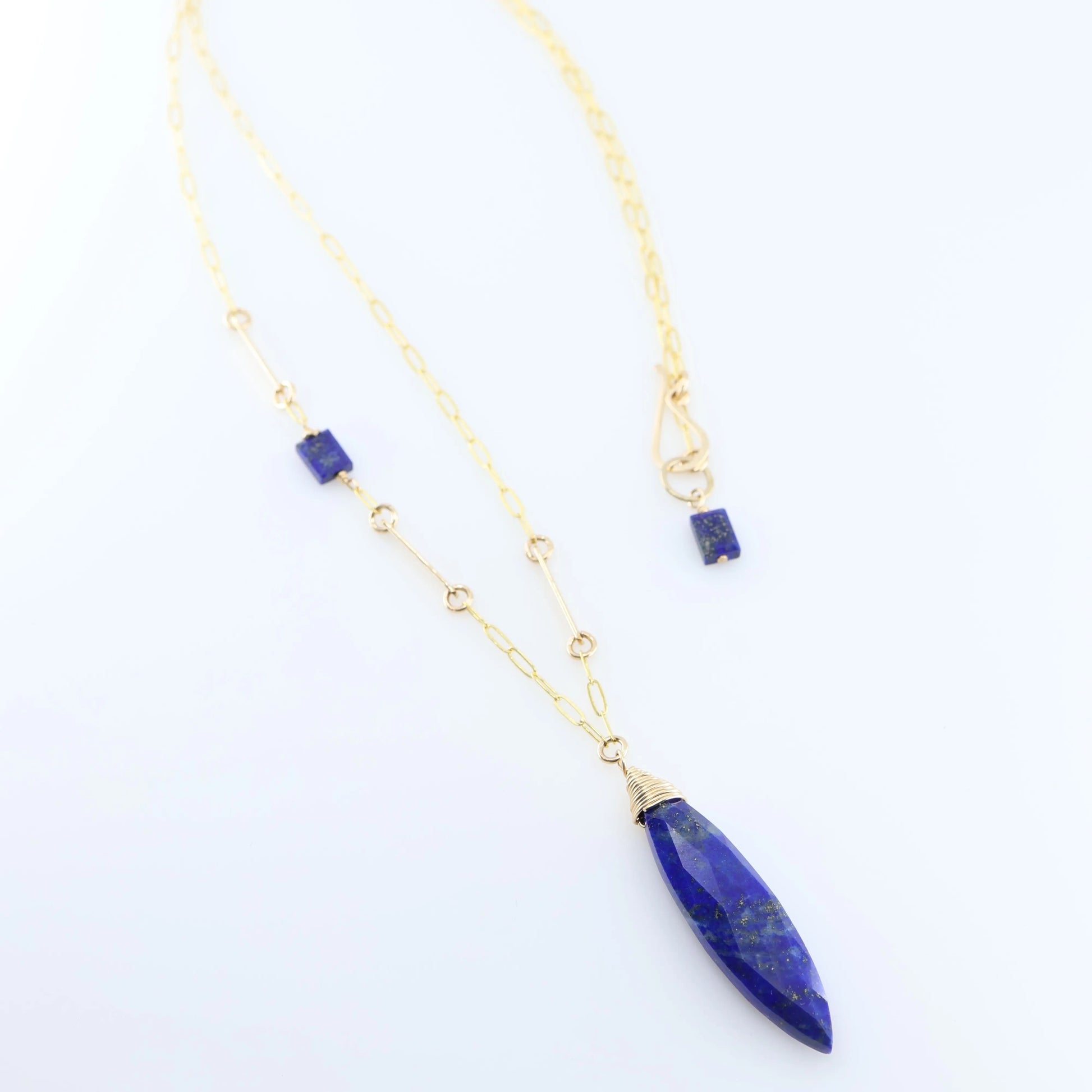Lapis Lazuli Marquis Cut Gemstone Necklace with Asymmetrical Gemstone and Forged Accent J.Mills Studio
