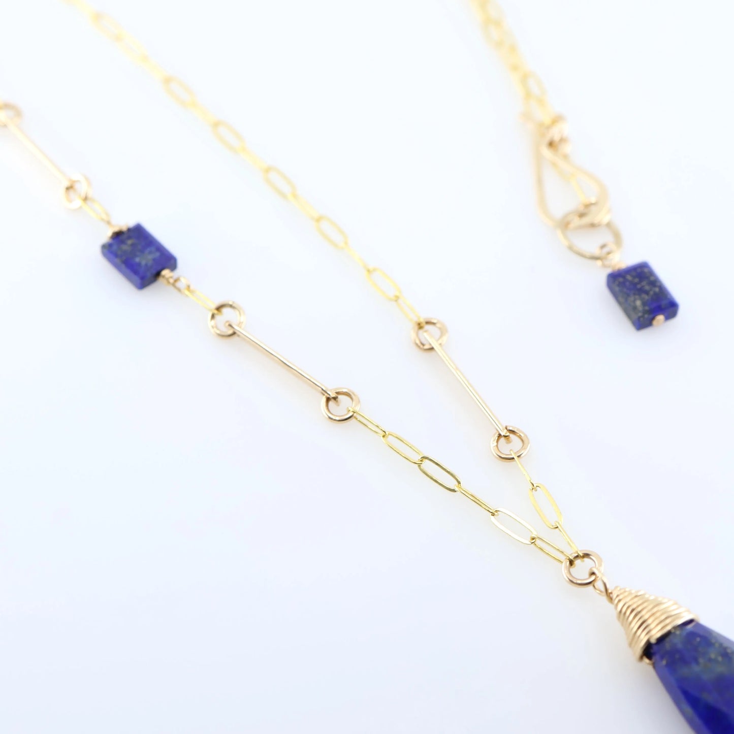 Lapis Lazuli Marquis Cut Gemstone Necklace with Asymmetrical Gemstone and Forged Accent J.Mills Studio