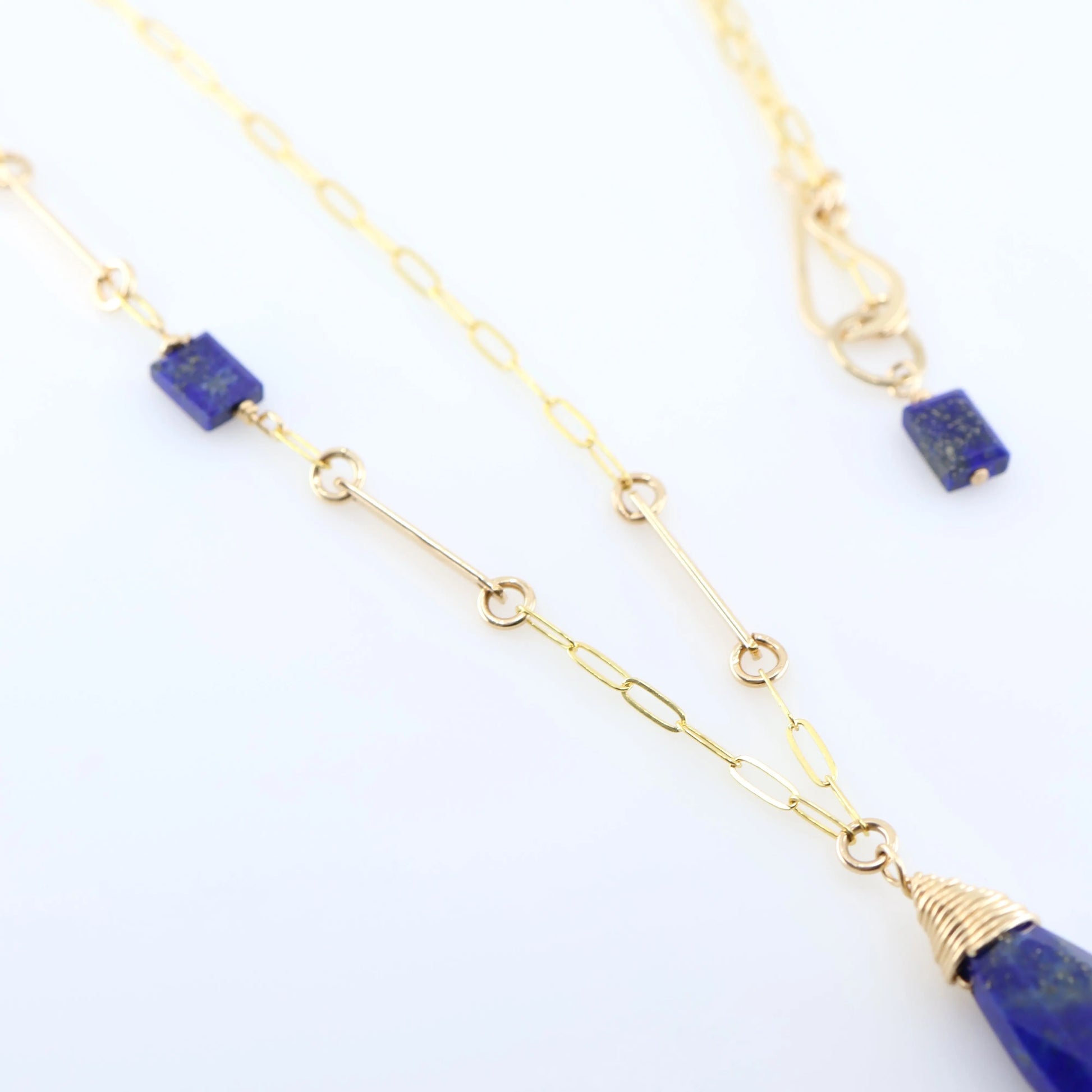 Lapis Lazuli Marquis Cut Gemstone Necklace with Asymmetrical Gemstone and Forged Accent J.Mills Studio
