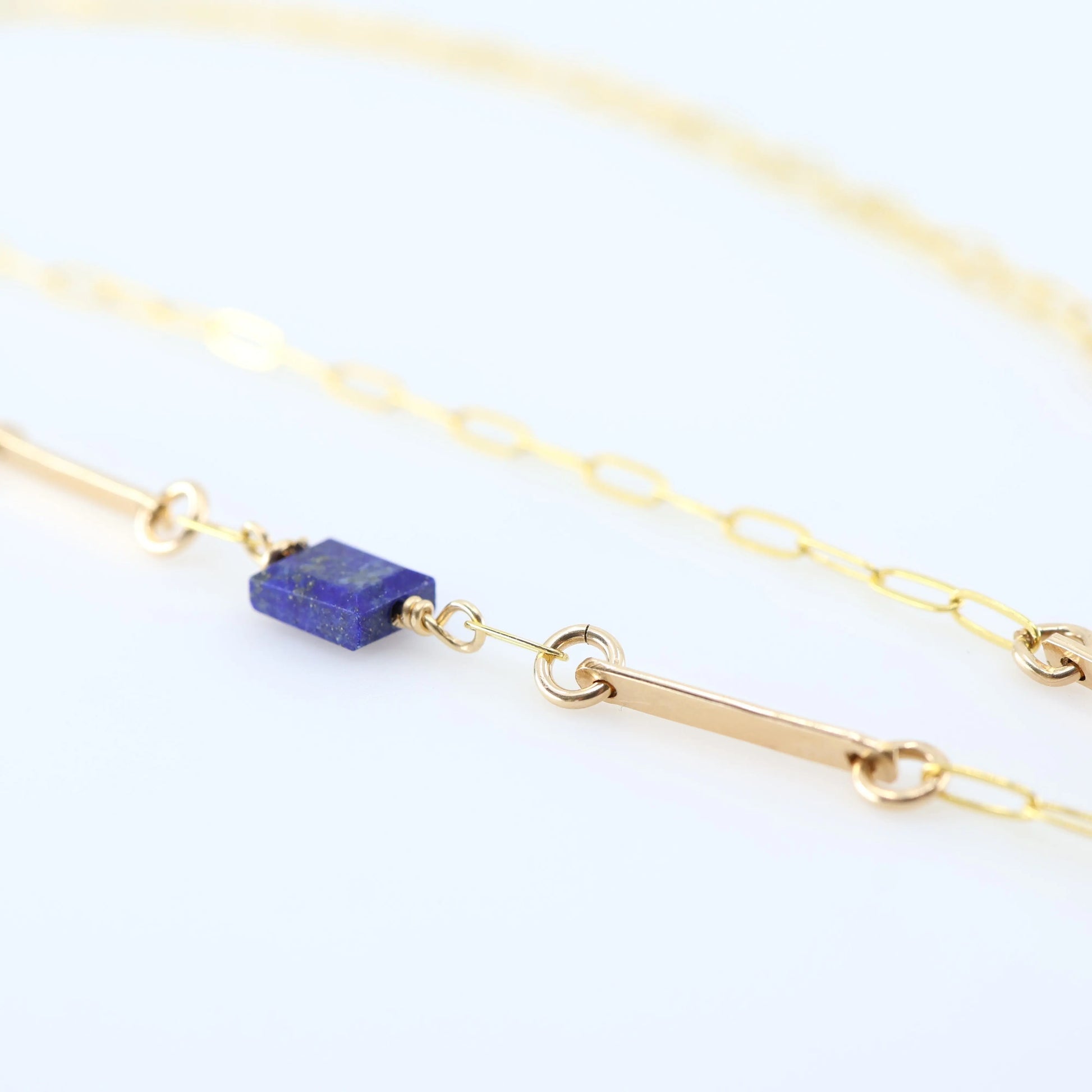 Lapis Lazuli Marquis Cut Gemstone Necklace with Asymmetrical Gemstone and Forged Accent J.Mills Studio
