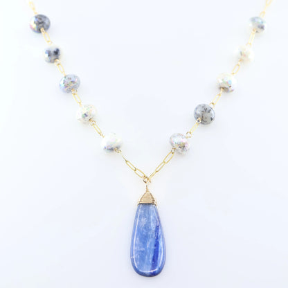 AB Dendrite Opal and Kyanite Gemstone Necklace J.Mills Studio