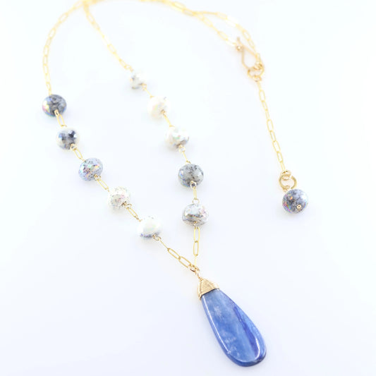 AB Dendrite Opal and Kyanite Gemstone Necklace J.Mills Studio