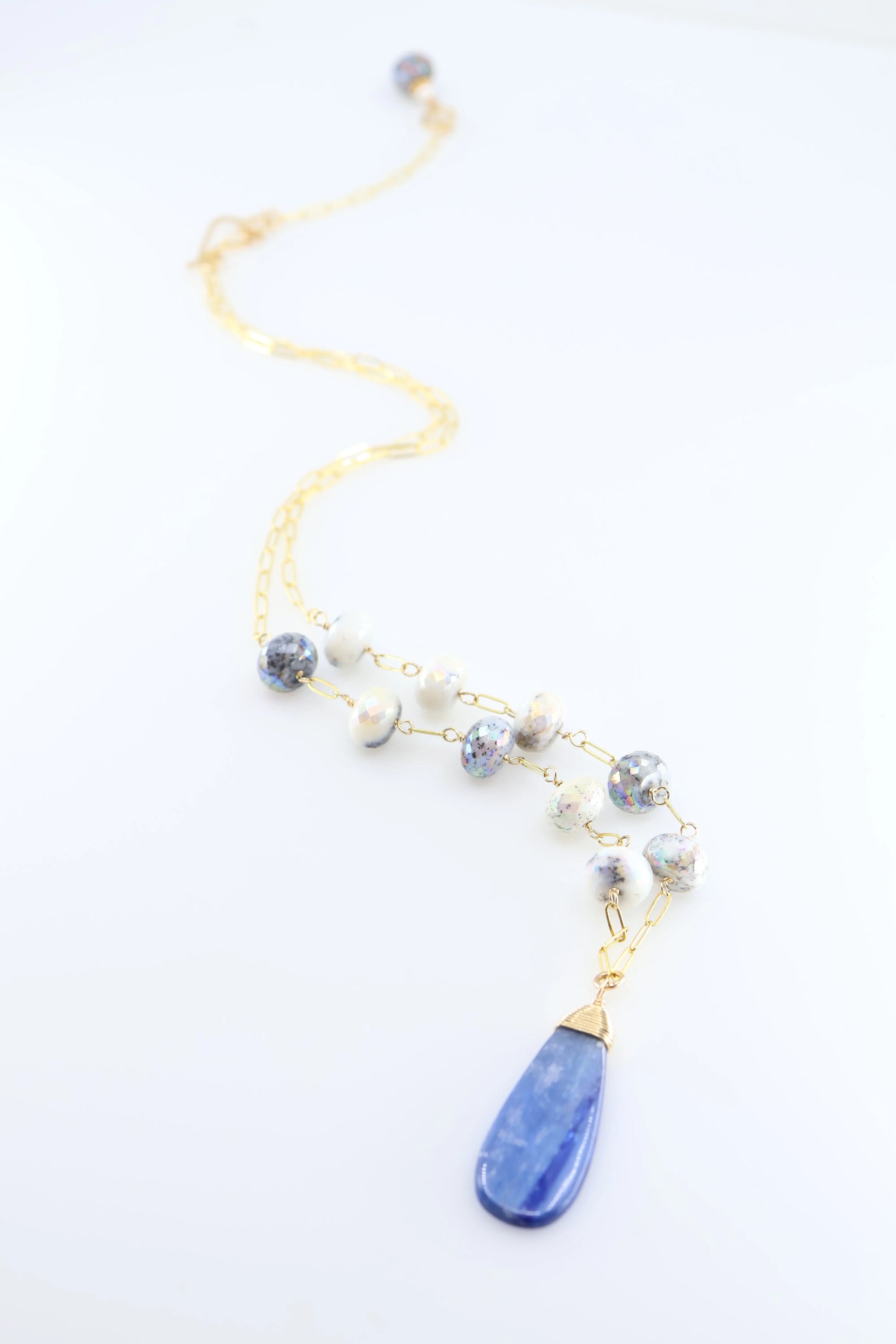 AB Dendrite Opal and Kyanite Gemstone Necklace J.Mills Studio