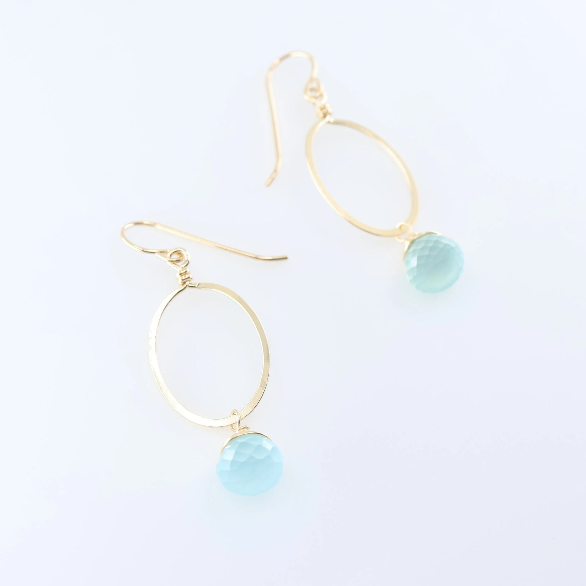 Small Forged Oval Earrings with Aqua Chalcedony J.Mills Studio