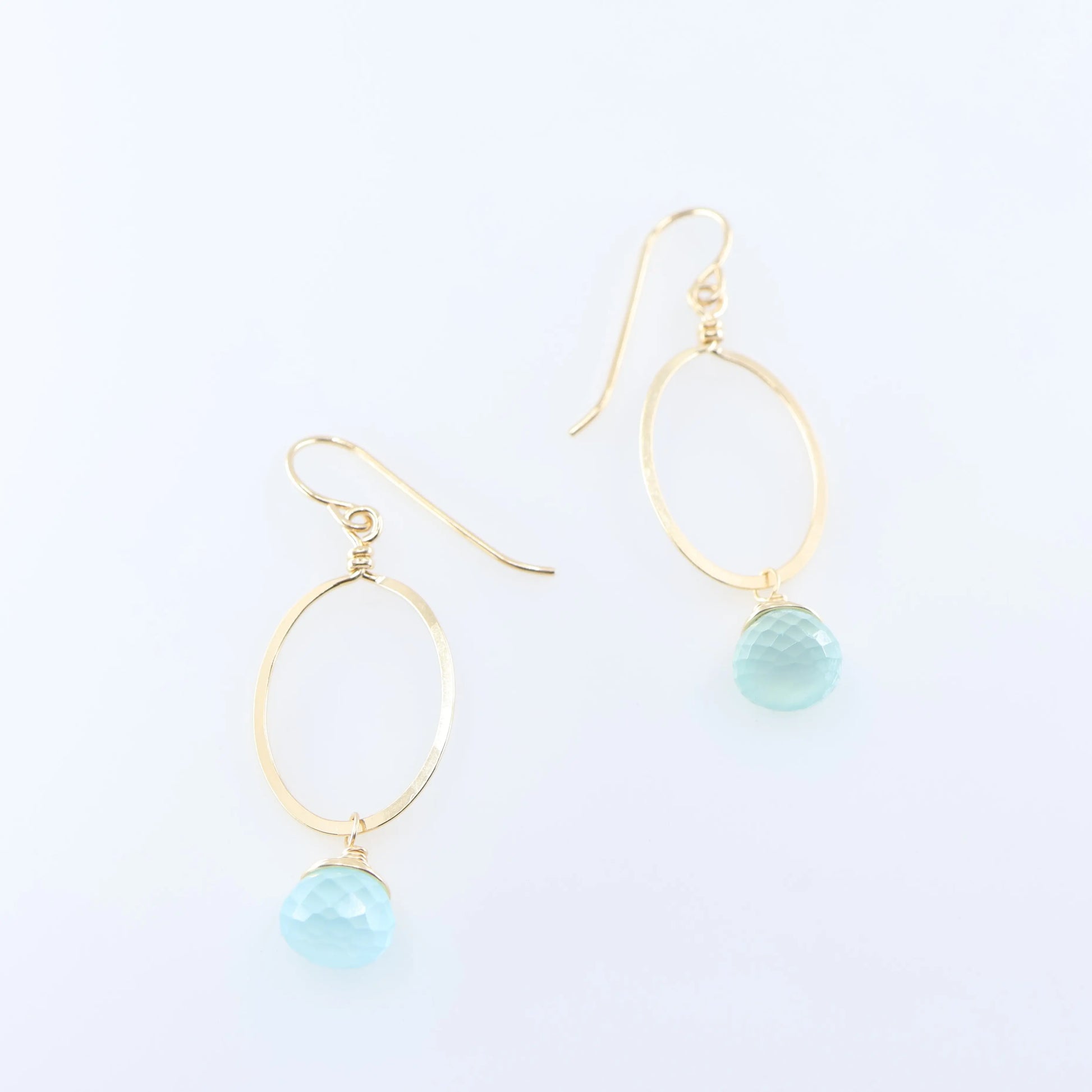 Small Forged Oval Earrings with Aqua Chalcedony J.Mills Studio