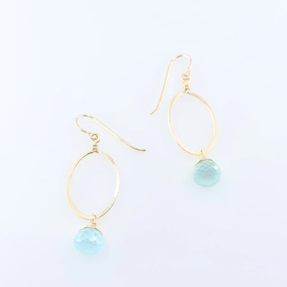Small Forged Oval Earrings with Aqua Chalcedony J.Mills Studio