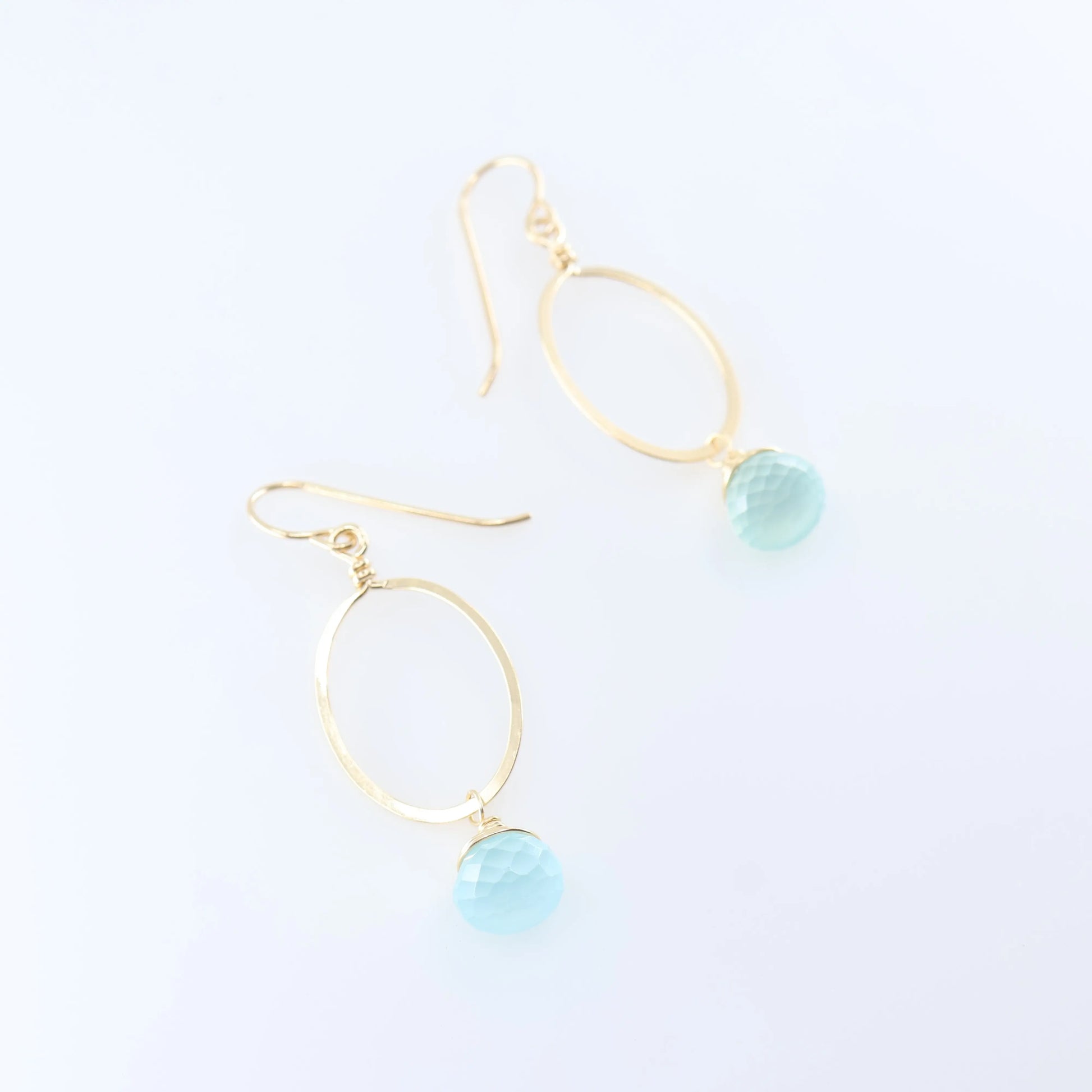 Small Forged Oval Earrings with Aqua Chalcedony J.Mills Studio
