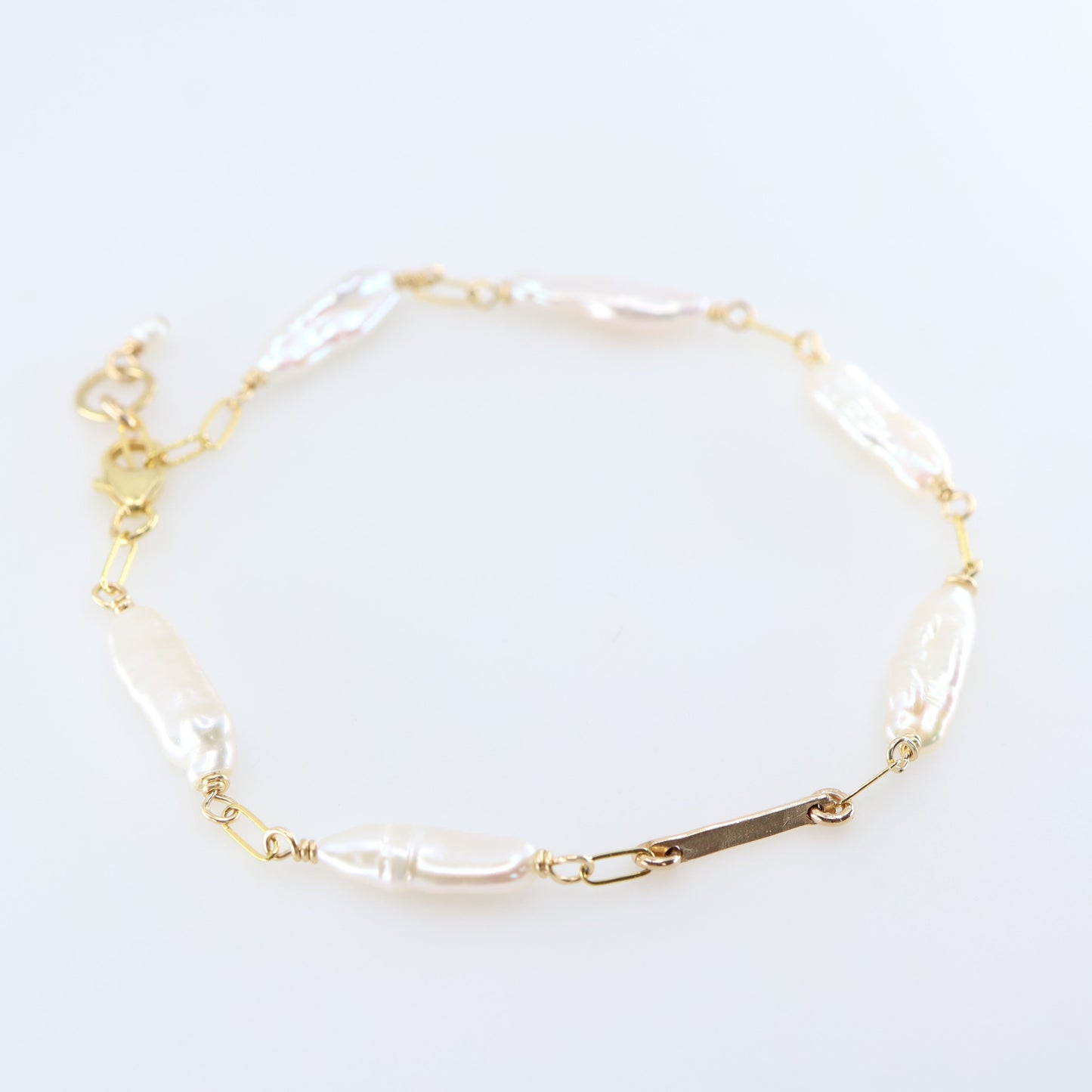Freshwater Biwa Pearl and Forged Bar Bracelet J.Mills Studio