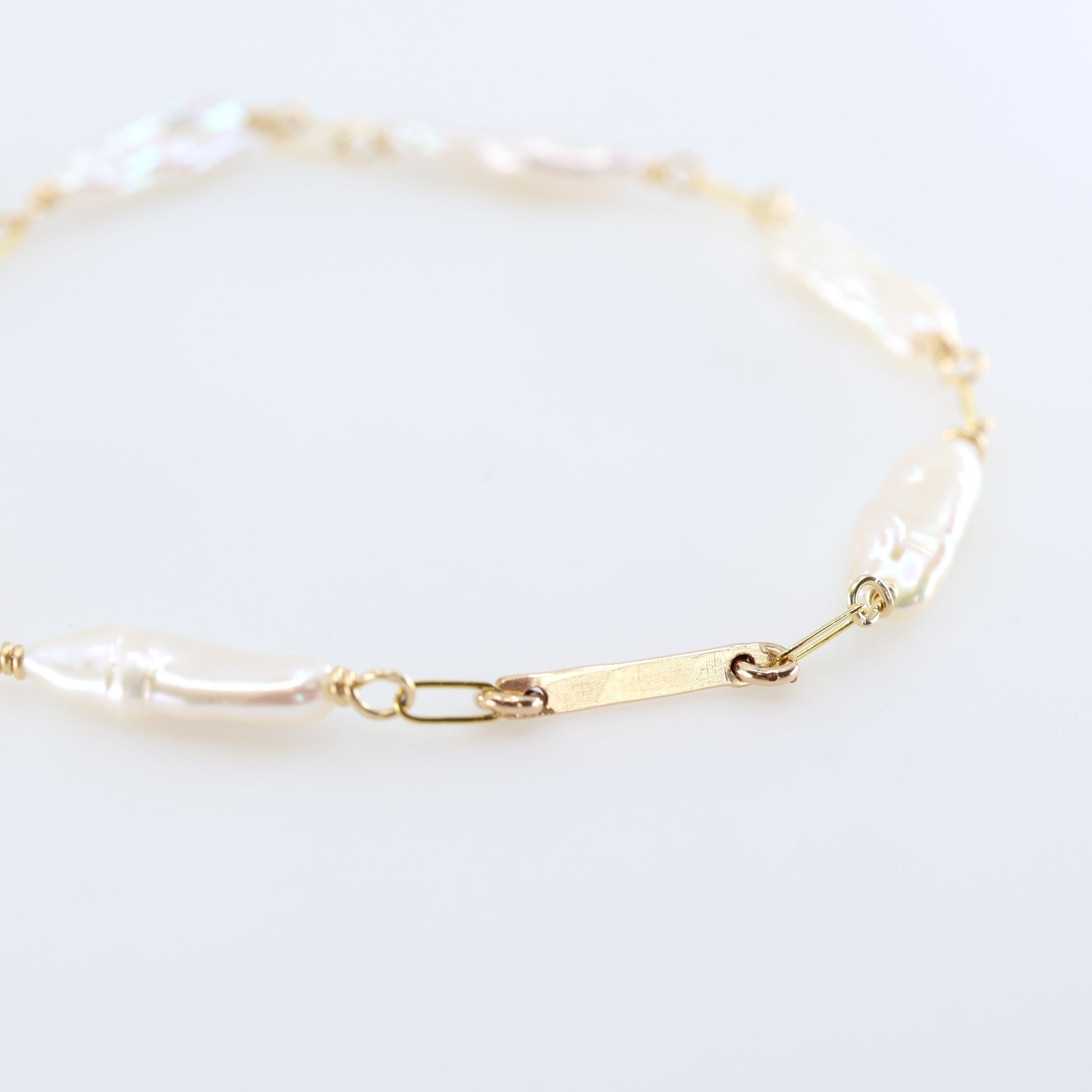 Freshwater Biwa Pearl and Forged Bar Bracelet J.Mills Studio
